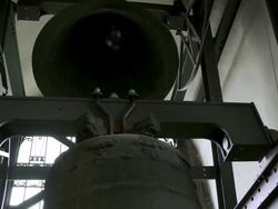 CU TD Shot of Bell ringing in church tower / Dresden, Saxony, Germany Stock Footage