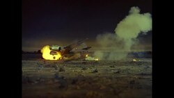 WS Model Car and airplane exploding on tabletop landscape / United States Stock Footage
