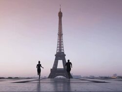 couple running towards the Eiffel tower Stock Footage