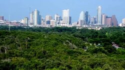 Vibrant Greenbelt Austin Texas Overlooking and Panning entire Central Texas City Panning from Center of City to the right Stock Footage