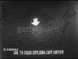 1952: UFO SIGHTINGS MAP: United States map w/ pins, UNEXPLAINED: Highlighting areas, 1951 Sioux City pilot Captain Vintner SOT telling his story, following lights going one direction, turning to go in same direction they were. Instructional Video