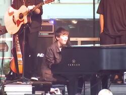 Greyson Chance plays for his many fans at the Fox & Friends Summer Series in Midtown in New York 08/12/11 (Footage by WireImage Video/Getty Images Entertainment Video) Stock Footage