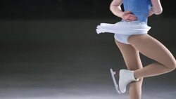SLO MO TU Female figure skater spinning on one foot Stock Footage