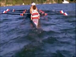 CU team of eight women in rowing boat, Australia Stock Footage