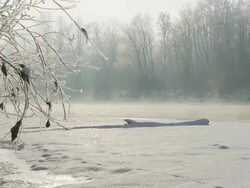 HD DOLLY: Frozen River At Dawn Stock Footage