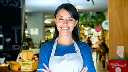 Business owner at a grocery store Stock Footage