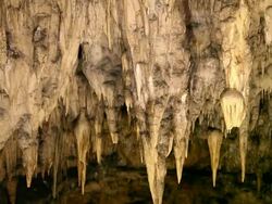 Stalactites a type of rock formation in the cave  Stock Footage