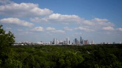 Wide Angle Austin Texas Overlooking City Greenbelt Hill Country and Central Texas Stock Footage