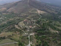 AERIAL WS Monterrei castle / Monterrei, Galicia, Spain Stock Footage