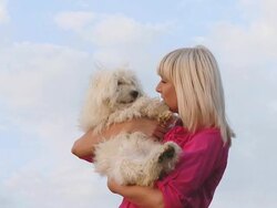HD SLOW MOTION: Woman Pampering Her Dog Stock Footage