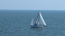 A sailboat sails on the Mississippi River. Stock Footage