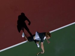 SLO MO, WS, HA, Young man serving tennis ball, Santa Barbara, California, USA Stock Footage