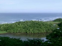 WS PAN View of Nosara coastline and mangrove / Guanacaste, Costa Rica Stock Footage