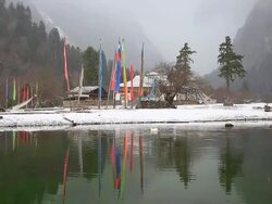 Ancient temples in the snow mountains Stock Footage