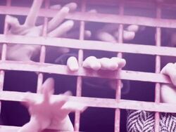 Close up of WWII Reenactment of Jews reaching their hands out of the cars of the train to the outside. Showing the oppression and imprisionment of the Jewish people during that time.  Stock Footage