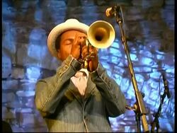 Jazz performance: Roy Hargrove (trumpet), James Moody (tenor saxophone), John Lee (bass), Great Britain Stock Footage