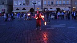 Performance with fire in Old Town Square in Prague Stock Footage