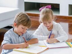 Kids coloring at home Stock Footage