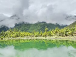 T/L with camera move, Pisang Lake, Himalayas Stock Footage