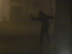 Man measures wind speed in extreme hurricane; Typhoon Sinlaku, Taiwan 13th September 2008 (With Audio) Stock Footage