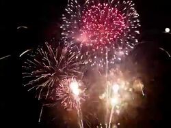 WS View of Fireworks shooting with full moon / Wantagh, New York, United States Stock Footage