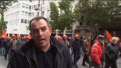 Electrical workers protest austerity measures, unions call general strike News Clip