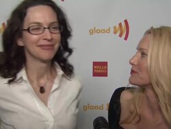 INTERVIEW: Angela Featherstone and Michelle Paradise on feedback they have gotten from fans at 23rd Annual GLAAD Media Awards on 4/21/12 in Los Angeles, CA. Stock Footage