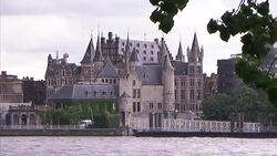 A cathedral in Antwerp features Gothic spires. Stock Footage