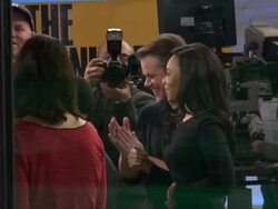 Matt Damon (The Monuments Men) and Regina Hall (About Last Night) on the Good Morning America show set Stock Footage