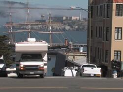 RV with Alcatraz Island in Background Stock Footage
