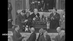 Winston Churchill addresses US Congress in Washington, DC, during World War II News Clip