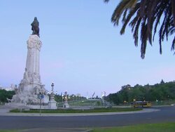 WS View of traffic at Marques de Pombal Rotunda evening / Lisbon, Portugal  Stock Footage