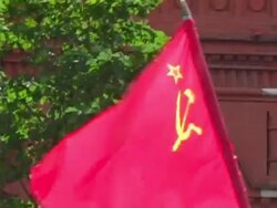 Communist Soviet USSR Flag at Rally / Protest (Moscow) Stock Footage