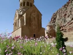 Noravank monastery, view of the churches Surb Astvatsatsin and Surb Karapet  Stock Footage