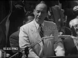 1952: ADLAI STEVENSON II SPEECH: VS United States Democratic presidential candidate Adlai Stevenson II (1900-1965) speaking about repealing the Taft-Hartley Act (Labor-Management Relations Act), calling for new law (SOT). Campaign, political rally Instructional Video