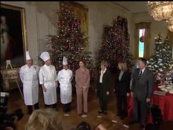 First Lady Laura Bush gives shows off the White House holiday decorations. News Clip