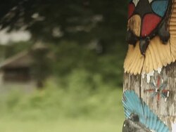 Totem carved from wood Stock Footage