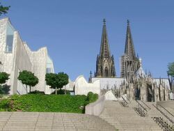 WS View of Museum Ludwig and Cathedral / Cologne, North Rhine Westphalia, Germany Stock Footage