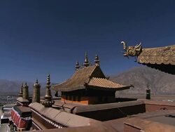 MS PAN Shot of roofs of some structures of Potal Palace / Lhasa, Tibet, China Stock Footage