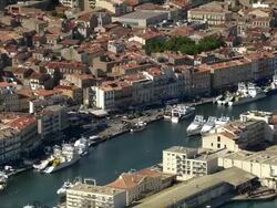AERIAL, Sete townscape, Languedoc-Roussillon, France Stock Footage