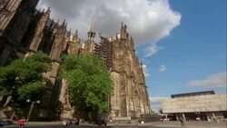 The Gothic towers of the Cologne Cathedral point toward the sky. Stock Footage