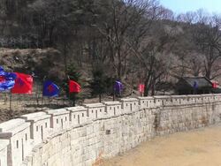 MS Stone wall in mungyeongsaejae castle / Gyeongsangbuk-do, South Korea Stock Footage