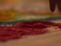 ECU Creating  mandala with red sand / Kathmandu, Central Region, Nepal Stock Footage