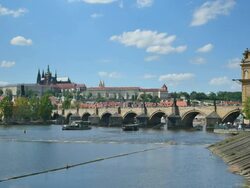 Charles Bridge, Prague Castle and St. Vitus's Cathedral, Prague Stock Footage