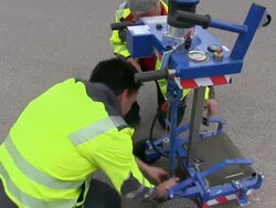 MS ZI Workmen of repairing burst pipe in street / Konz, Rhineland-Palatinate, Germany Stock Footage