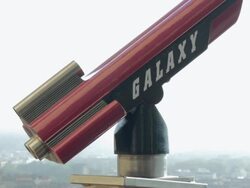 Telescope and view over Lyon early morning from Place de Fourviere,ZO Stock Footage
