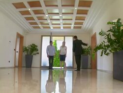 HD CRANE: Real Estate Agent Showing New Home Stock Footage