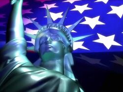 Zoom in view, Statue of Liberty and USA flag Stock Footage