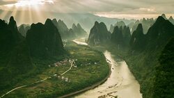 Timelapse karst formations and Li River in China Stock Footage
