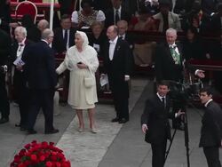 King Albert II of Belgium, Queen Paola of Belgium, Georg Ganswein at Pope John Paul II And Pope John XXIII Are Declared Saints During A Vatican Mass at St. Peter's Square on April 27, 2014 in Vatican City, Vatican. Stock Footage